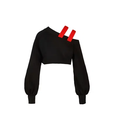 IOANA CIOLACU WOMEN'S BLACK / RED MIXED COLD SHOULDER TOP