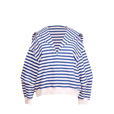 Ioana Ciolacu Women's White / Blue White & Navy Striped V-neck Capeshirt In White/blue