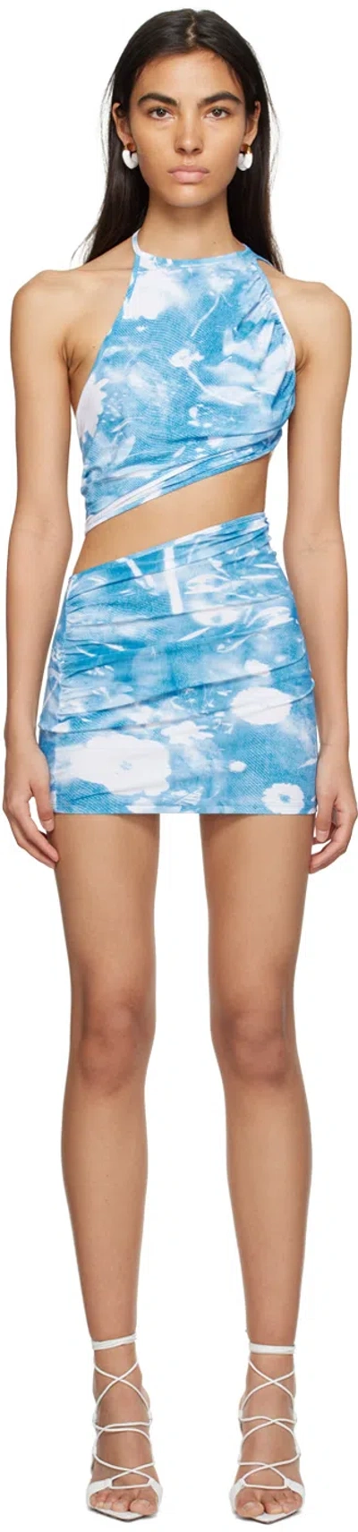 Ioannes Blue & White Spiral Minidress In Blue/white