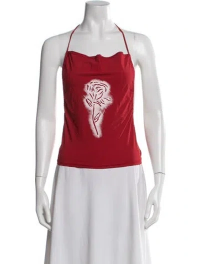 Pre-owned Ioannes Graphic Print Halterneck Crop Top In Red
