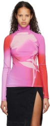 Ioannes Pink & Red Printed Turtleneck In Pink/rosa