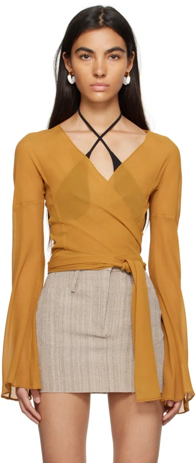 Ioannes Yellow Wrap Shirt In Desert Brown