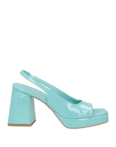 Iodea Woman Sandals Turquoise Size 8 Textile Fibers In Blue