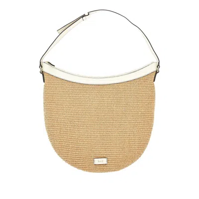 Ioef Leather And Raffia 'maxi Lula' Bag In White