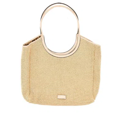 Ioef 'nicole' Raffia And Leather Shopping Bag In Beige