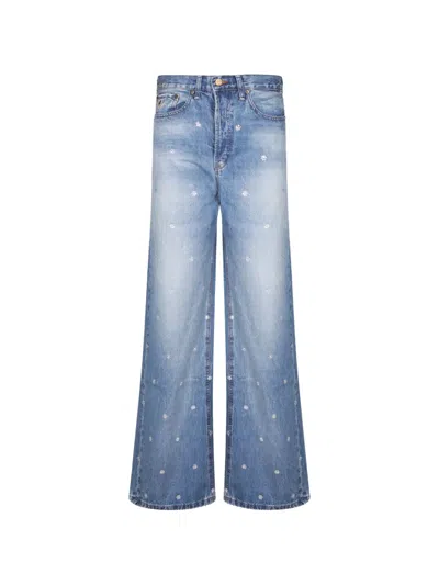Iois Crystal-embellished Floral-motif Jeans In Blue