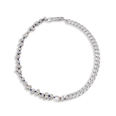 Iona Hindmarch Bisset Women's Silver / Blue Silver Lil Head Cuban Chain Necklace With Primary Blue Thread In Gray