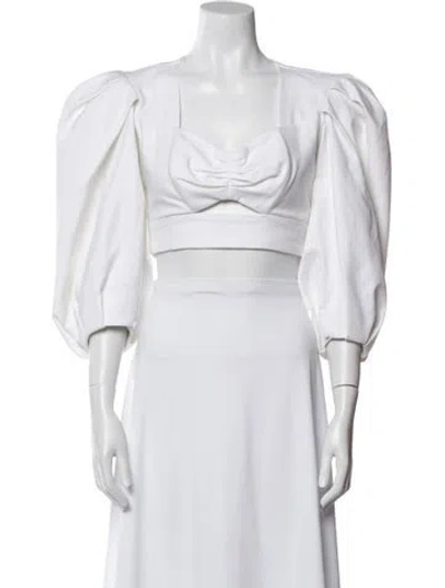 Pre-owned Iorane Square Neckline Three-quarter Sleeve Crop Top In White