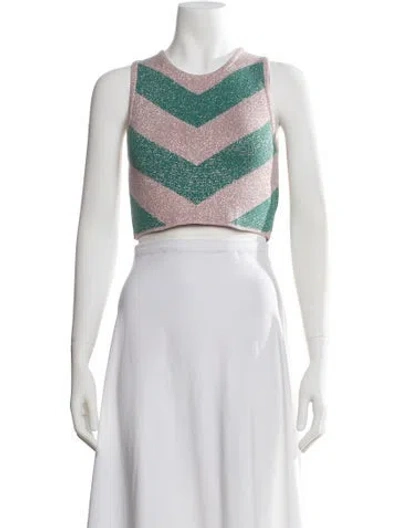 Pre-owned Iorane Striped Crew Neck Crop Top In White