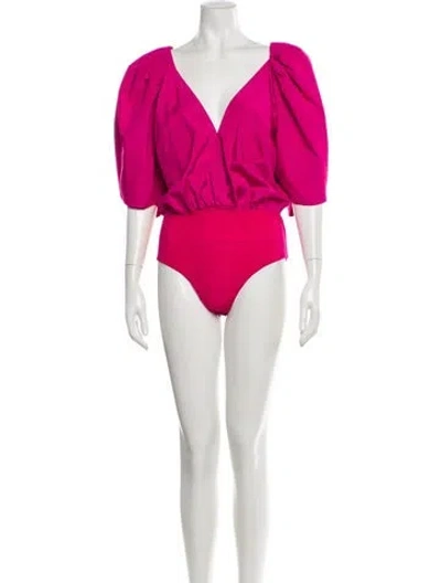 Pre-owned Iorane V-neck Short Sleeve Bodysuit W/ Tags In Pink