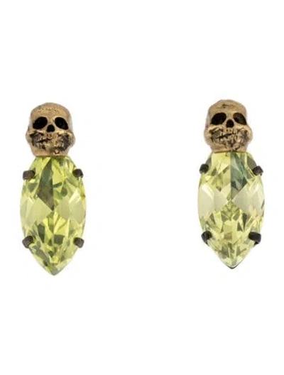Pre-owned Iosselliani Crystal Skull Earrings In Green