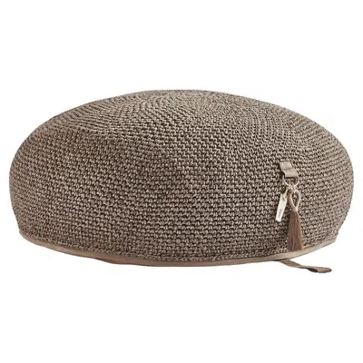 Pre-owned Iota 21st Century Asian Brown Black Outdoor Indoor Handmade Round Pouf