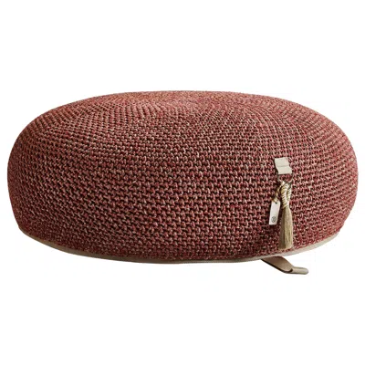 Pre-owned Iota 21st Century Asian Clay Outdoor Indoor Handmade Round Pouf In Brown