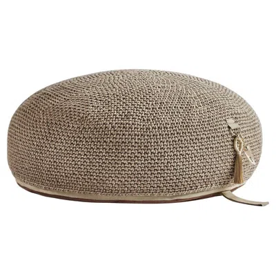 Pre-owned Iota 21st Century Asian Mocha Color Outdoor Indoor Handmade Round Pouf In Brown