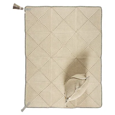 Pre-owned Iota 21st Century Asian Natural Cream Outdoor Indoor 150x200 Cm Handmade Crochet Rug In White