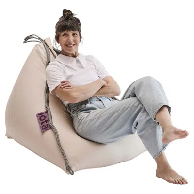 Pre-owned Iota 21st Century Asian Outdoor Indoor Rope Contour Triangle Pouf - Pebble Grey In Gray