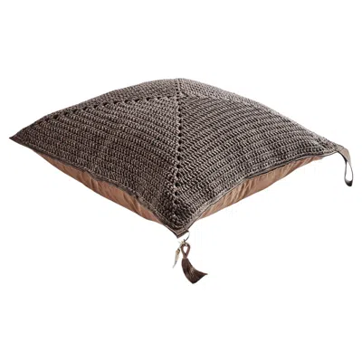 Pre-owned Iota 21st Century Brown-black Outdoor Indoor Handmade Square Floor Cushion