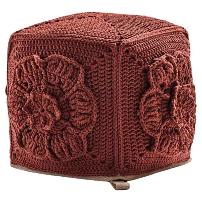 Pre-owned Iota 21st Century Hamra Outdoor Indoor Handmade Square Flower Pouf In Brown