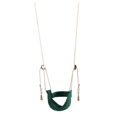 Pre-owned Iota Back On The Saddle Swing In Turquoise Handmade Crochet Outdoor Hammock Seat In Brown