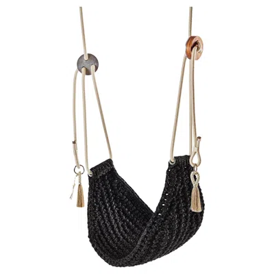 Pre-owned Iota Black Cacao Saddle Swing Handmade Crochet Outdoor-indoor Hammock Seat