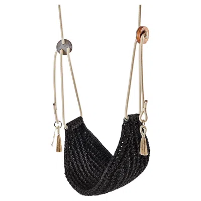 Pre-owned Iota Black Cacao Saddle Swing Handmade Crochet Outdoor-indoor Hammock Seat
