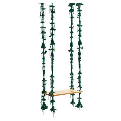 Pre-owned Iota Deep Green Handmade Crochet Outdoor Swing Burmese Teak Wood Seat