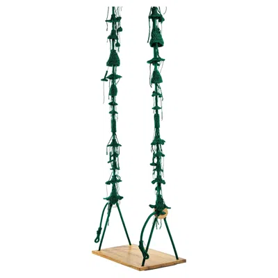 Pre-owned Iota Deep Green Outdoor-indoor Handmade Crochet Swing In Acrylic With Teak Seat
