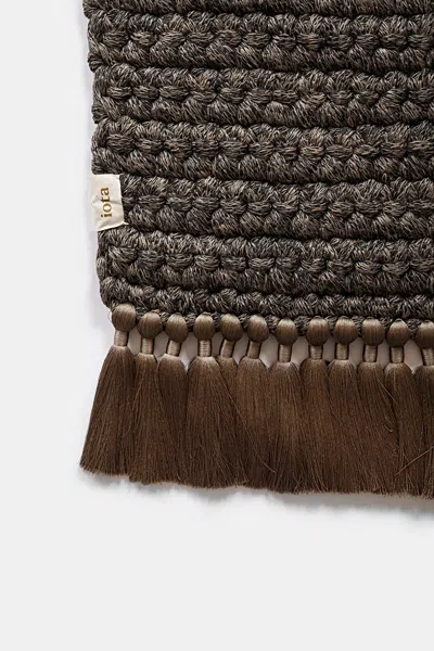 Pre-owned Iota Handmade Crochet 200x300 Cm Thick Rug In Cacao Black With Tassels
