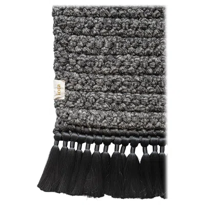 Pre-owned Iota Handmade Crochet 200x300 Cm Thick Rug In Grey Black Stone With Tassels In Gray