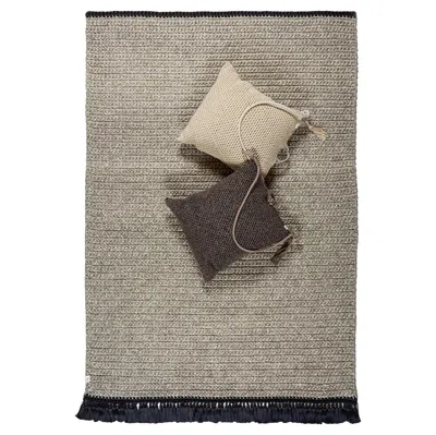 Pre-owned Iota Handmade Crochet 200x300 Cm Thick Rug In Sand & Black Colors