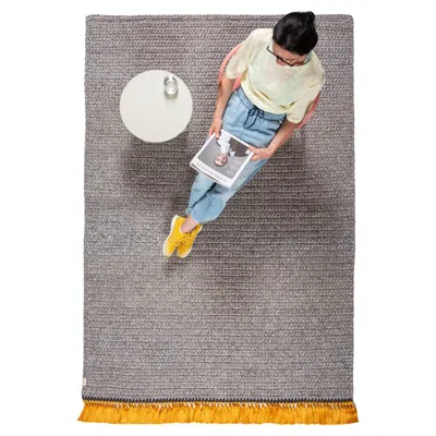 Pre-owned Iota Handmade Crochet Thick Rug 170x240 Cm In Grey Sand With Golden Tassels In Gray