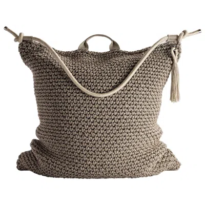 Pre-owned Iota Mocha Color Outdoor Indoor Bag Cushion Handmade Crochet In Uv Protected Yarn In Gray