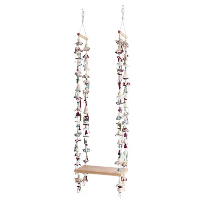 Pre-owned Iota Pink Turquois Textile Swing Handmade Crochet In Cotton & Polyester Oak Wood Seat