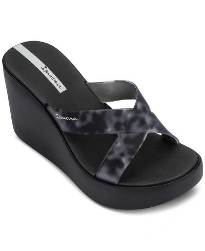 Ipanema High Fashion Fem Platform Wedge Slide Sandals In Black,grey