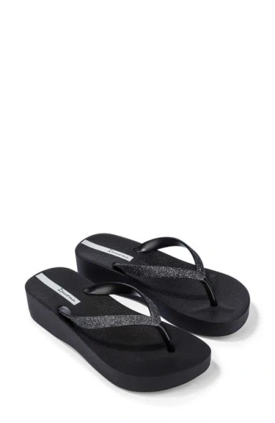 Ipanema Ipa Glitter Wedge Flip Flop In Black