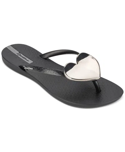 Ipanema Women's Wave Heart Sparkle Flip-flop Sandals In Black