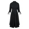 Ipanomi Women's Black Audrey Organic Cotton Midi Dress With Raglan Sleeves And Waist Cord In Black