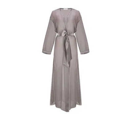 Ipekkiramer Women's Deco Silk Robe Grey-white