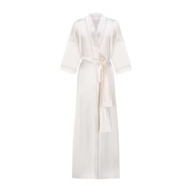 Ipekkiramer Women's Grey Joy Silk Long Robe Ecru