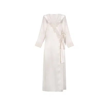 Ipekkiramer Women's White Helen Silk Robe Ecru