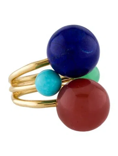 Pre-owned Ippolita 18k Chrysoprase, Lapis Lazuli, Turquoise & Carnelian Sphere Cocktail Ring In Multi