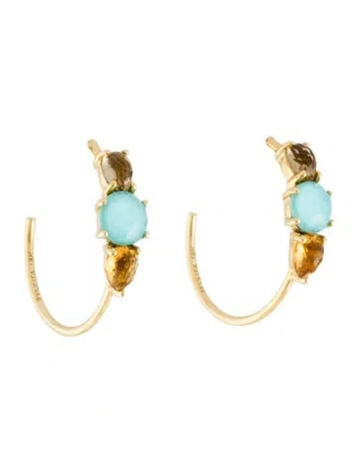 Pre-owned Ippolita 18k Citrine, Turquoise & Quartz Doublet Hoop Earrings In Multi