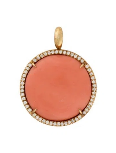 Pre-owned Ippolita 18k Coral & Diamond Medium Pendant, 1.25" In Multicolor