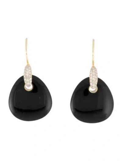 Pre-owned Ippolita 18k Diamond & Onyx Pebble Drop Earrings In Multi