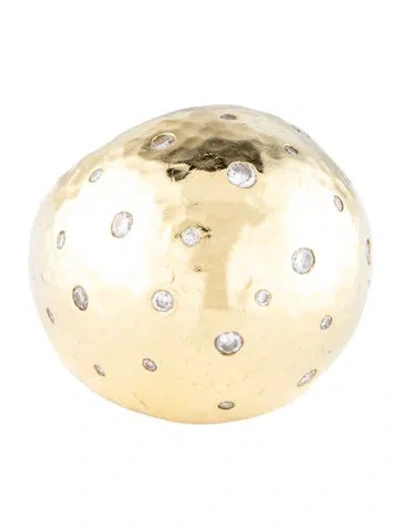 Pre-owned Ippolita 18k Diamond Hammered Dome Ring In Multicolor