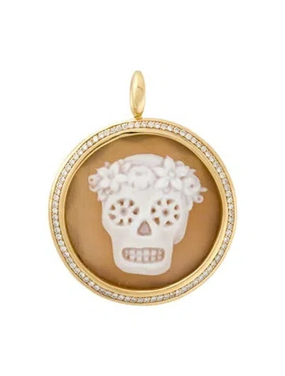 Pre-owned Ippolita 18k Diamond, Shell & Quartz Doublet Skull Cameo Pendant In Multi