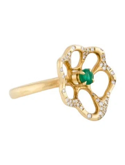 Pre-owned Ippolita 18k Emerald & Diamond Stardust Flower Cocktail Ring In Multi