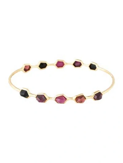 Pre-owned Ippolita 18k Garnet, Onyx & Glass-filled Ruby Station Bangle Bracelet, 7.75" In Multicolor