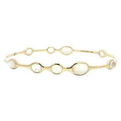 Pre-owned Ippolita 18k Gold Bezel Mother Of Pearl & Gemstones Section Slip On Bangle In Multi