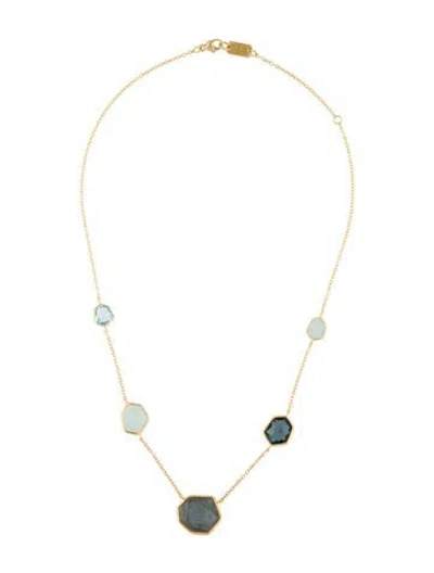 Pre-owned Ippolita 18k Labradorite, Aquamarine, & Topaz Gelato Station Necklace, 16" In Multi